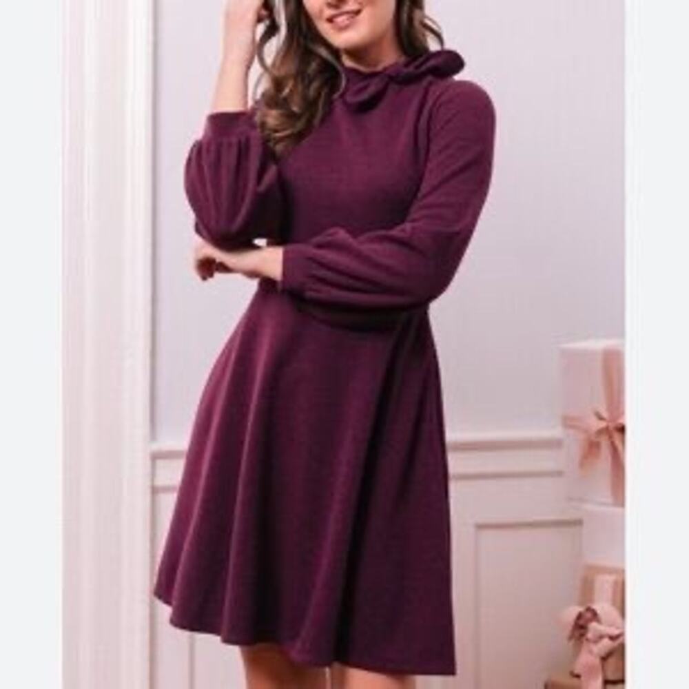 Gal Meets Glam Collection Valentina sweater dress purple currant neck bow size 0